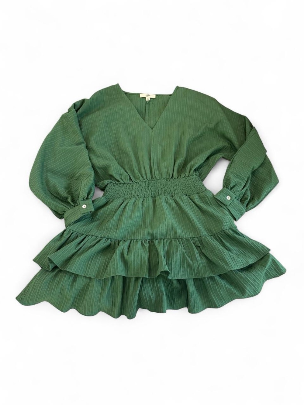 Entro Green Crinkle Smocked Ruffle Mini Dress